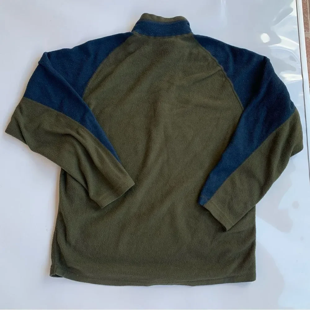 Patagonia Capilene Sweater Men Medium Fleece Green/ Blue 1/4 Zip Stand Up Neck